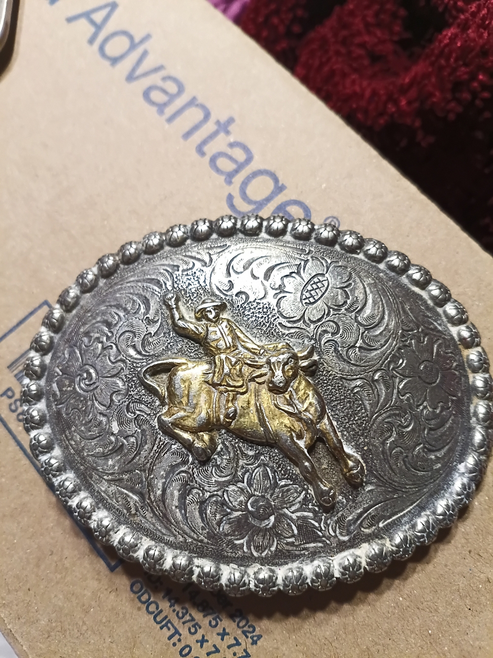 Vintage Western Bull Rider Belt Buckle - Silver & Gold Tone